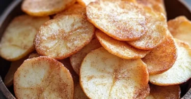 Crispy air fryer apple chips with cinnamon sugar topping