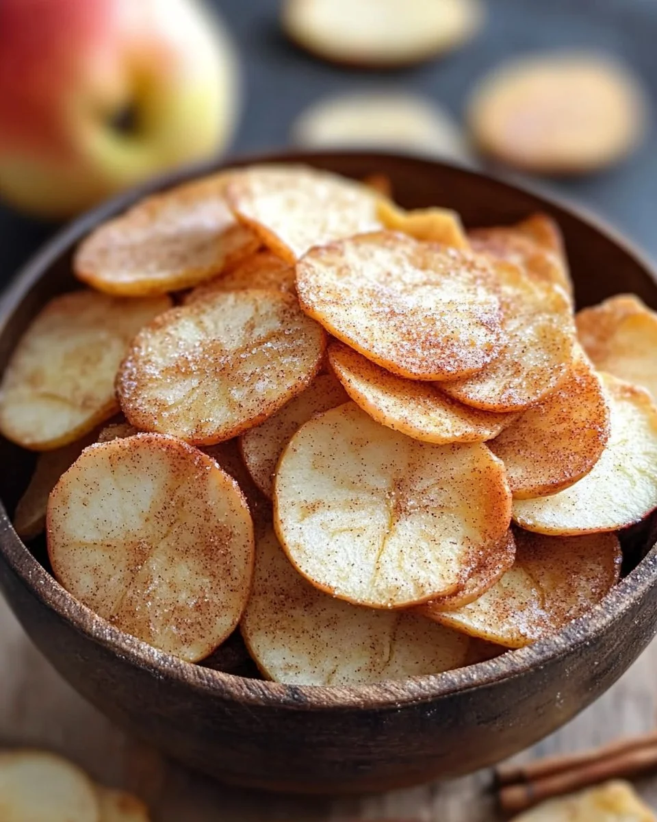 Crispy air fryer apple chips with cinnamon sugar topping