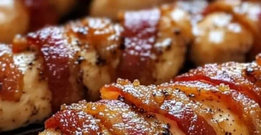 Delicious Bacon Brown Sugar Chicken Tenders garnished and served on a plate