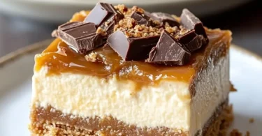 Delicious Butterfinger caramel cheesecake bars with a creamy layer and crunchy topping