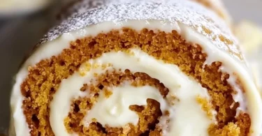 Carrot Cake Roll with Cream Cheese Frosting Filling on a decorative plate