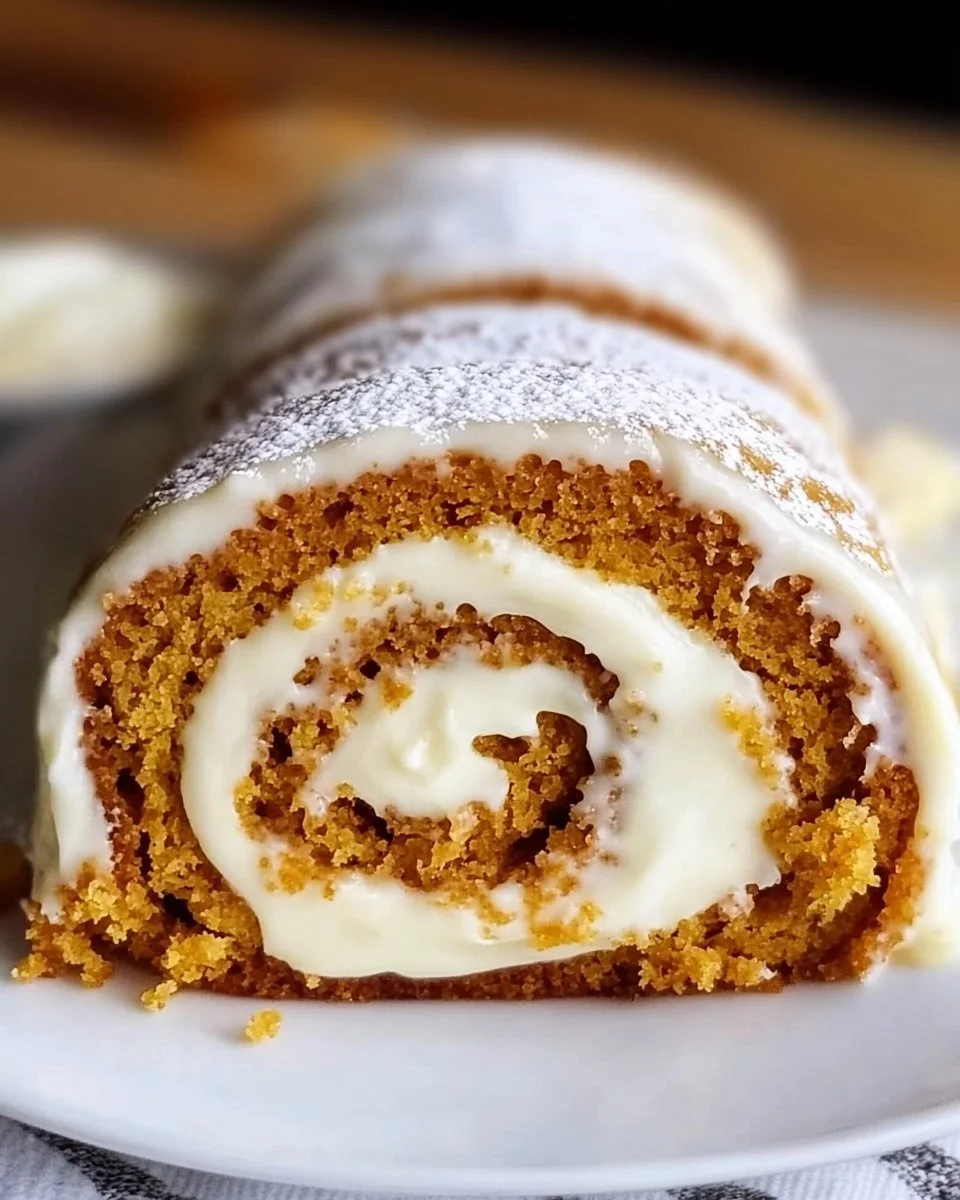 Carrot Cake Roll with Cream Cheese Frosting Filling on a decorative plate