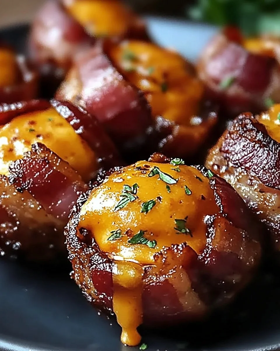 Cheddar-stuffed BBQ bacon bombs on a grill, sizzling with flavor