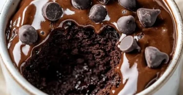 Delicious Chocolate Protein Mug Cake served in a mug, perfect for a quick healthy dessert.