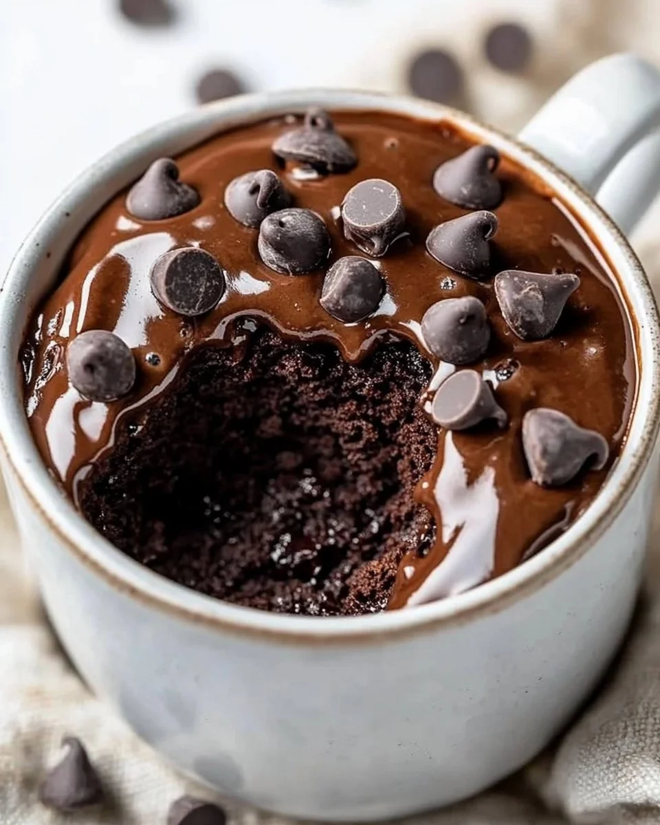 Delicious Chocolate Protein Mug Cake served in a mug, perfect for a quick healthy dessert.