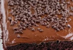 Delicious chocolate sheet cake topped with rich chocolate frosting