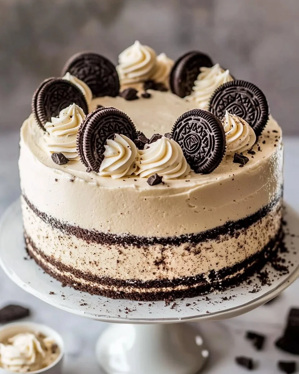 Delicious Cookies and Cream Cake with layers of chocolate and cream