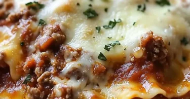 Crockpot Ravioli Lasagna with layers of cheese and pasta in a savory sauce