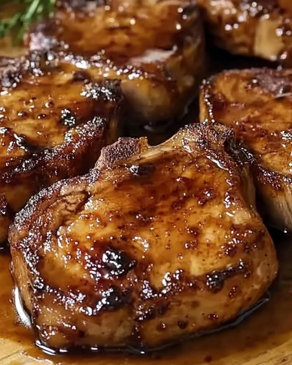 Delicious brown sugar chops served with a side of vegetables