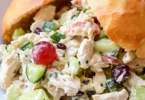 Delicious easy chicken salad with fresh vegetables and herbs