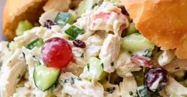 Delicious easy chicken salad with fresh vegetables and herbs