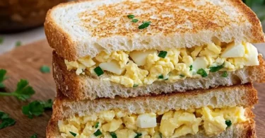 Delicious Egg Mayo Sandwich on a plate, garnished with herbs.