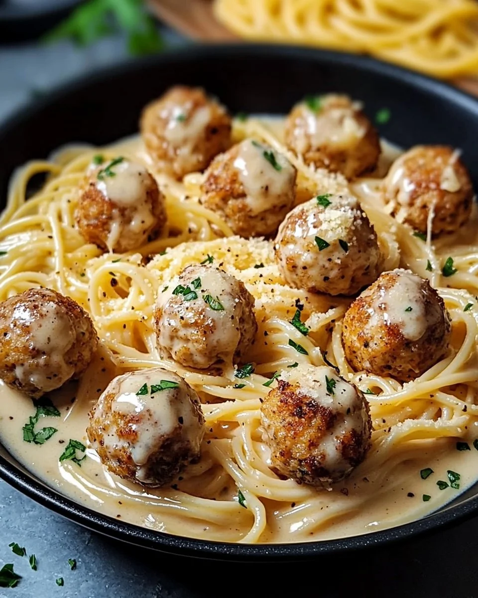Garlic Butter Chicken Balls with Creamy Parmesan Pasta