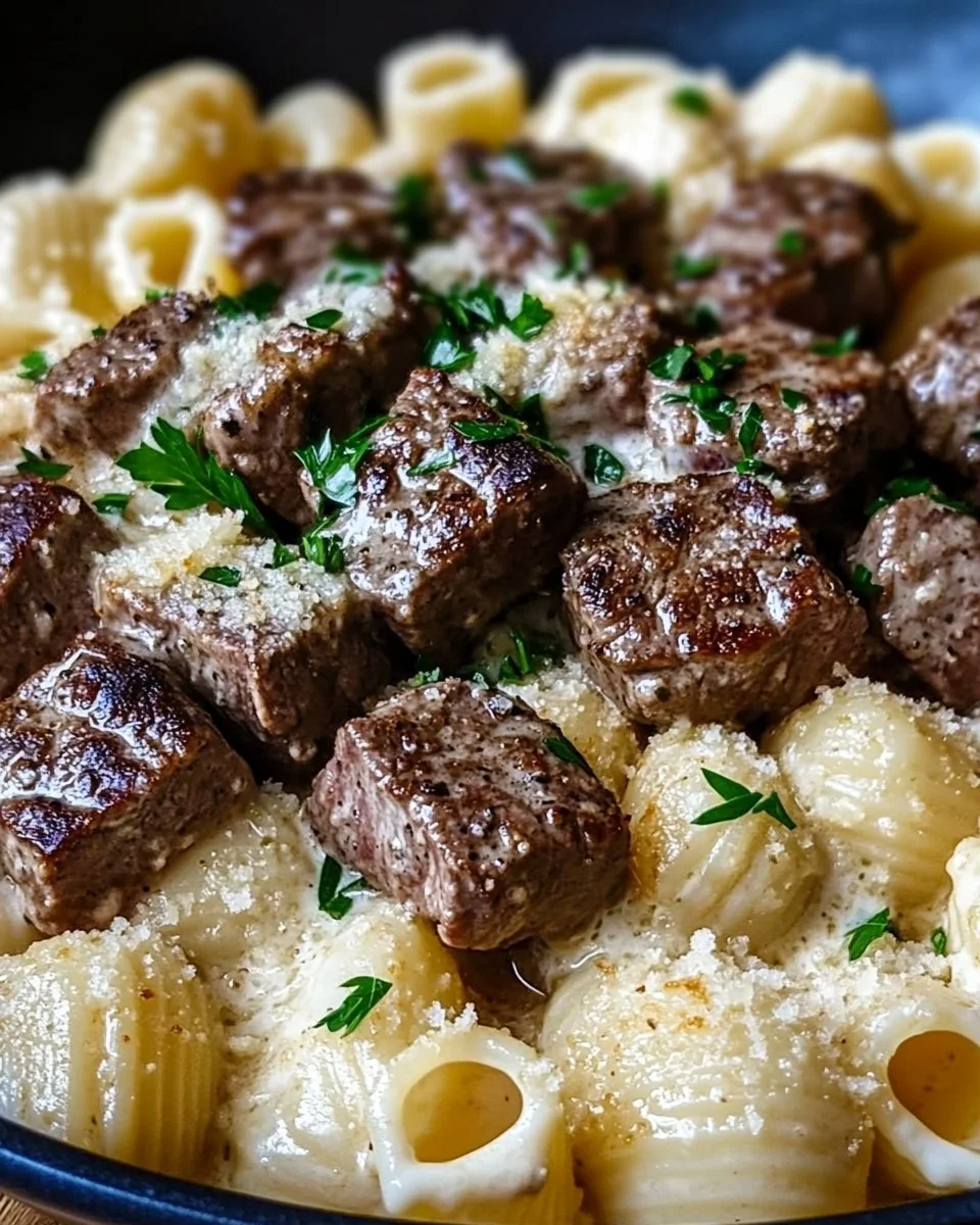 Garlic Butter Steak Bites & Creamy Parmesan Shells