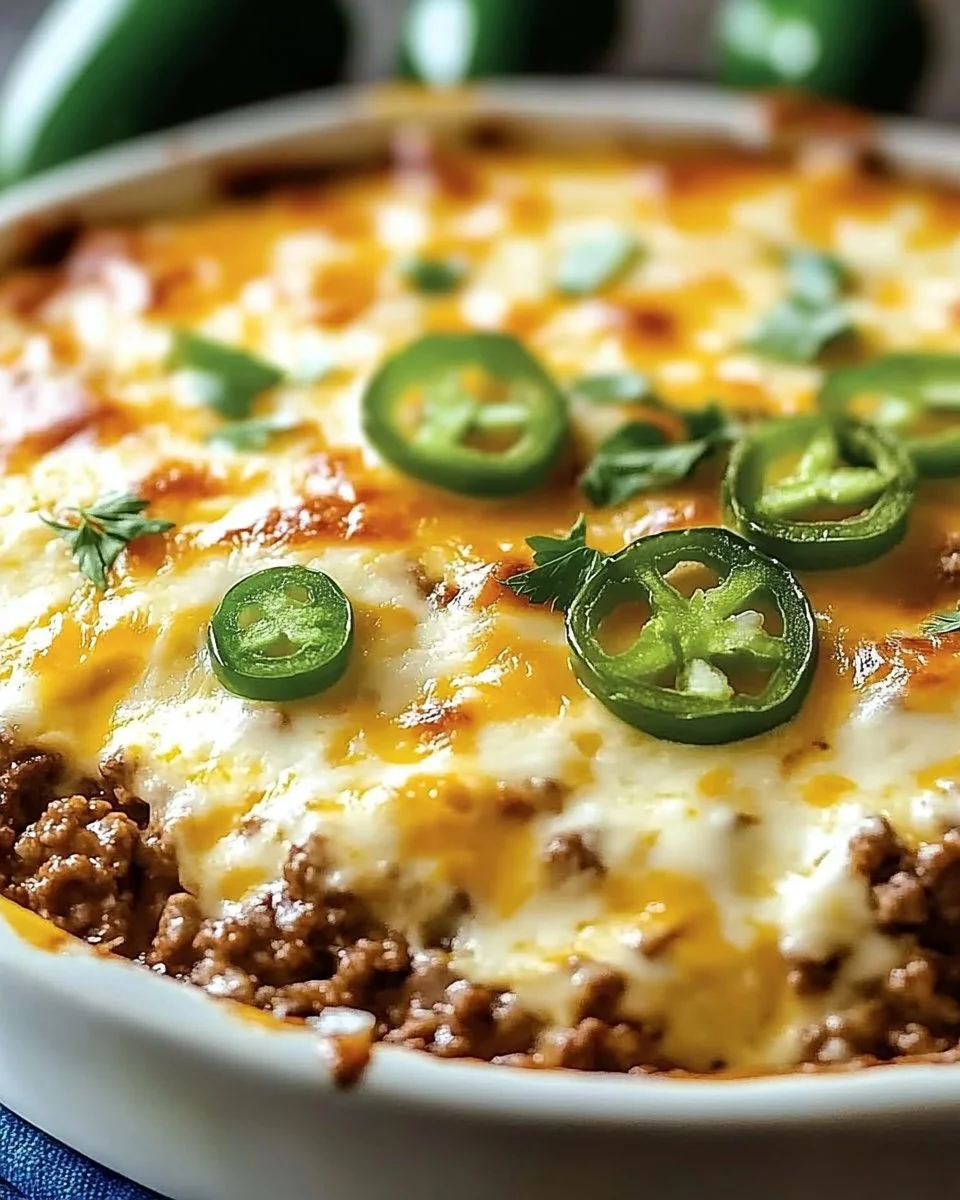 Keto Jalapeño Popper Casserole topped with cheese and jalapeños