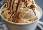 Delicious Malted Milk Toffee Crunch Ice Cream with toffee bits and malt flavor