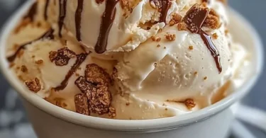 Delicious Malted Milk Toffee Crunch Ice Cream with toffee bits and malt flavor