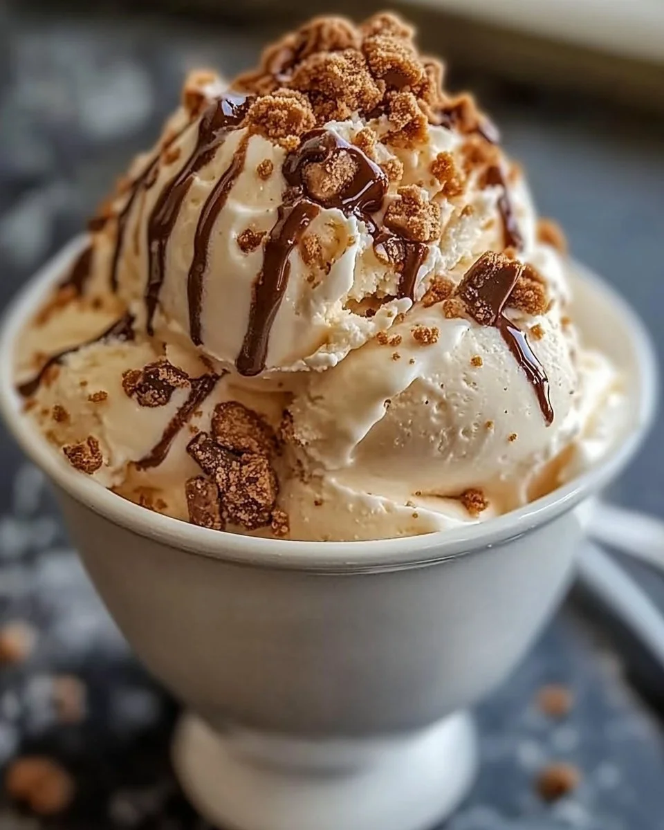 Delicious Malted Milk Toffee Crunch Ice Cream with toffee bits and malt flavor
