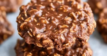 Plate of delicious no bake cookies with chocolate and oats