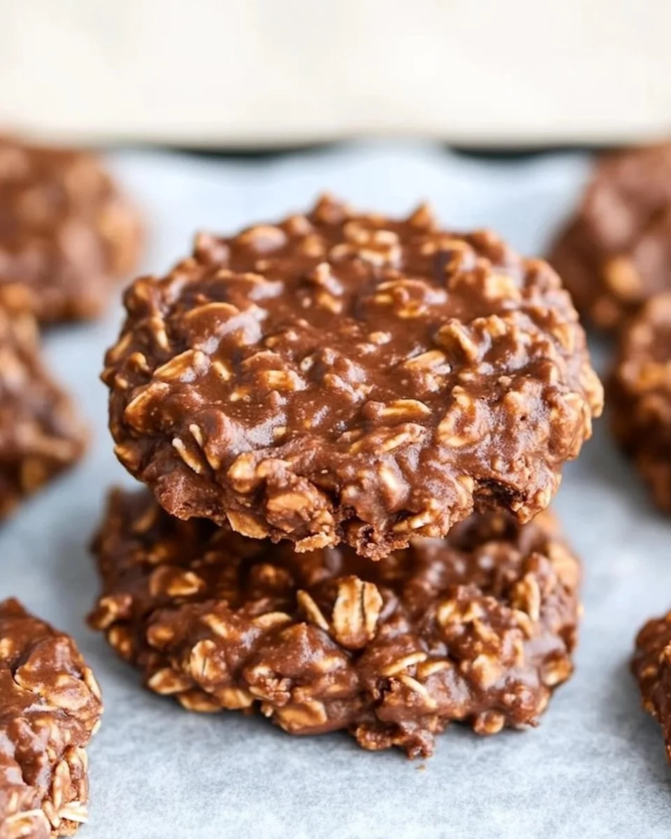 Plate of delicious no bake cookies with chocolate and oats