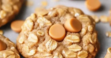 Freshly baked oatmeal butterscotch cookies on a cooling rack