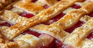 A slice of old-fashioned rhubarb pie on a plate with a fork