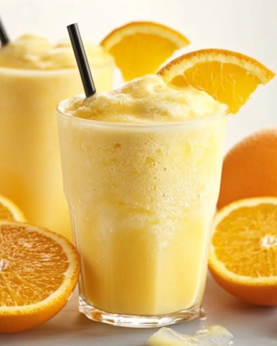 Refreshing Orange Julius smoothie topped with whipped cream.