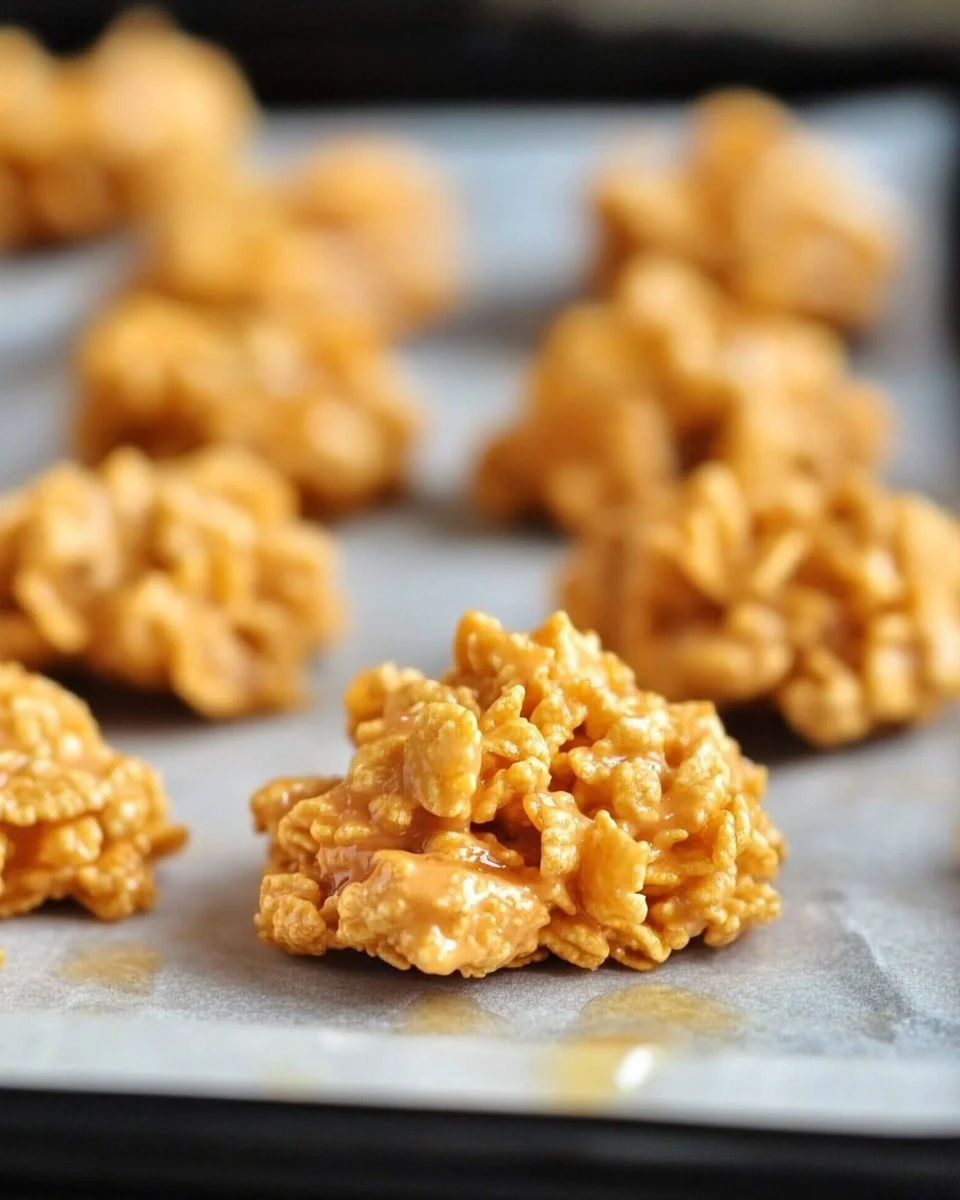 Freshly baked peanut butter cornflake cookies on a plate