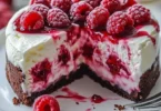 Delicious Raspberry Swirl Ice Cream Cake with creamy texture and swirls of raspberry