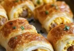 Sausage, egg, and cheese breakfast roll-ups on a plate
