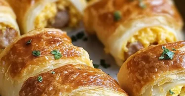Sausage, egg, and cheese breakfast roll-ups on a plate