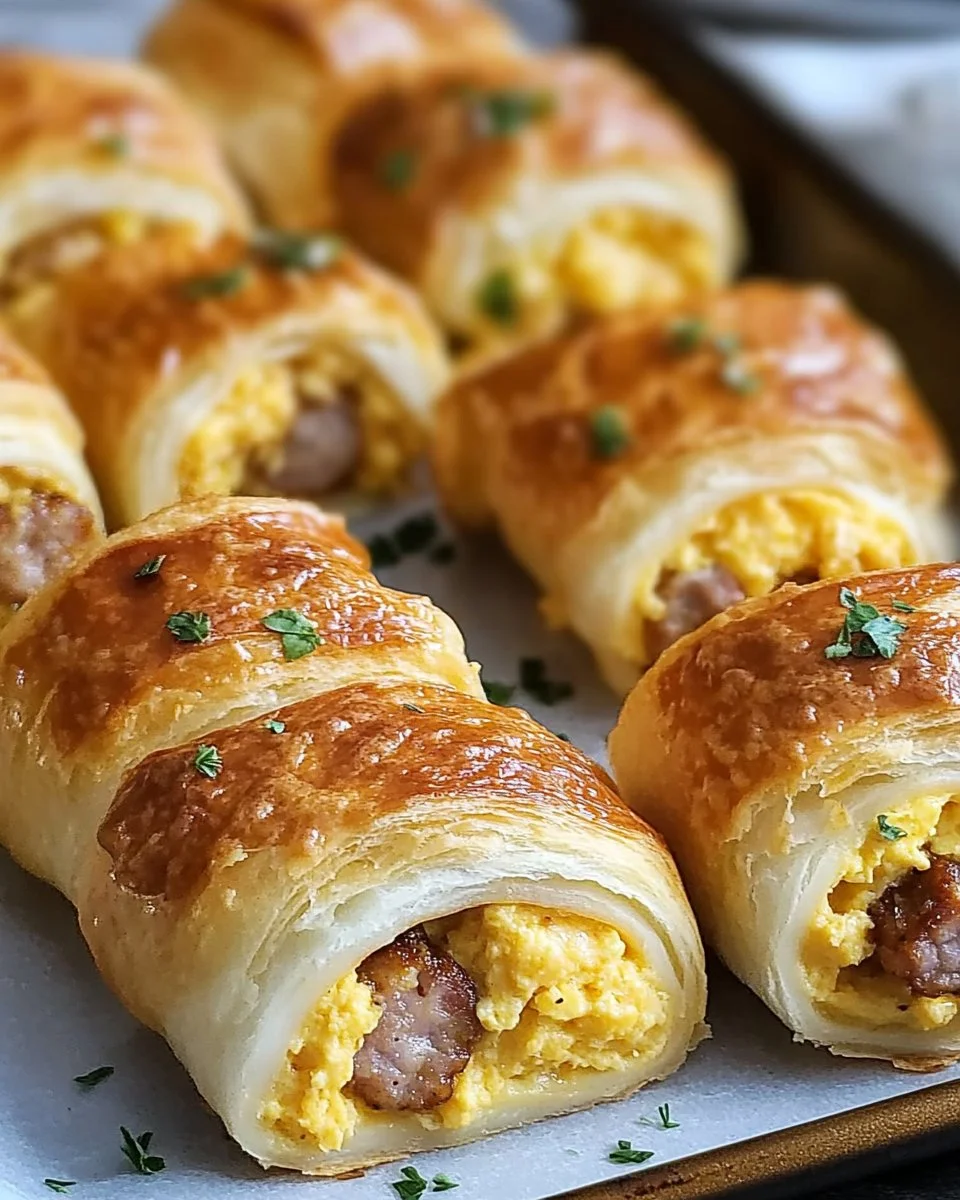 Sausage, egg, and cheese breakfast roll-ups on a plate