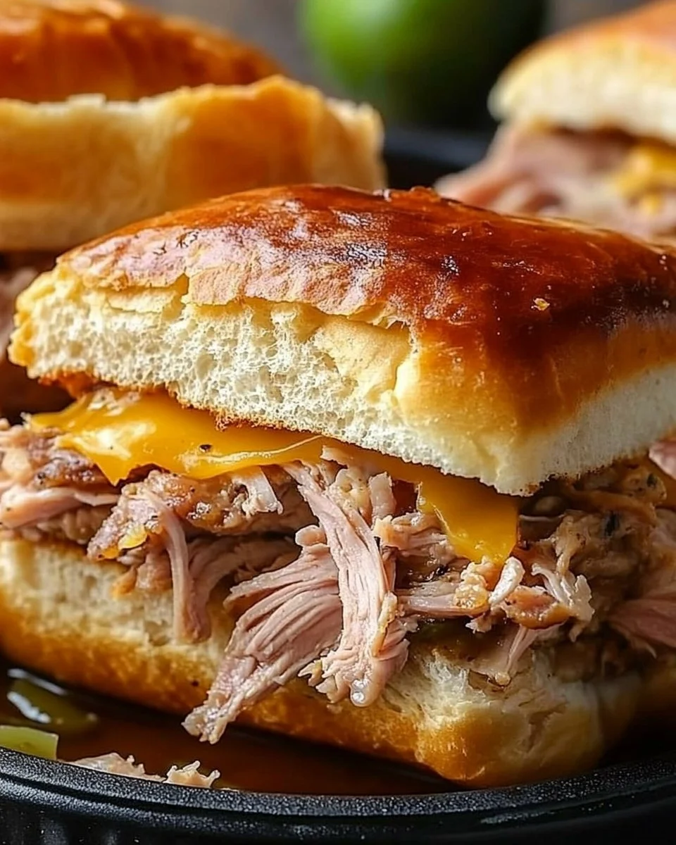 Delicious Slow Cooker Cuban Sandwiches served with pickles and mustard