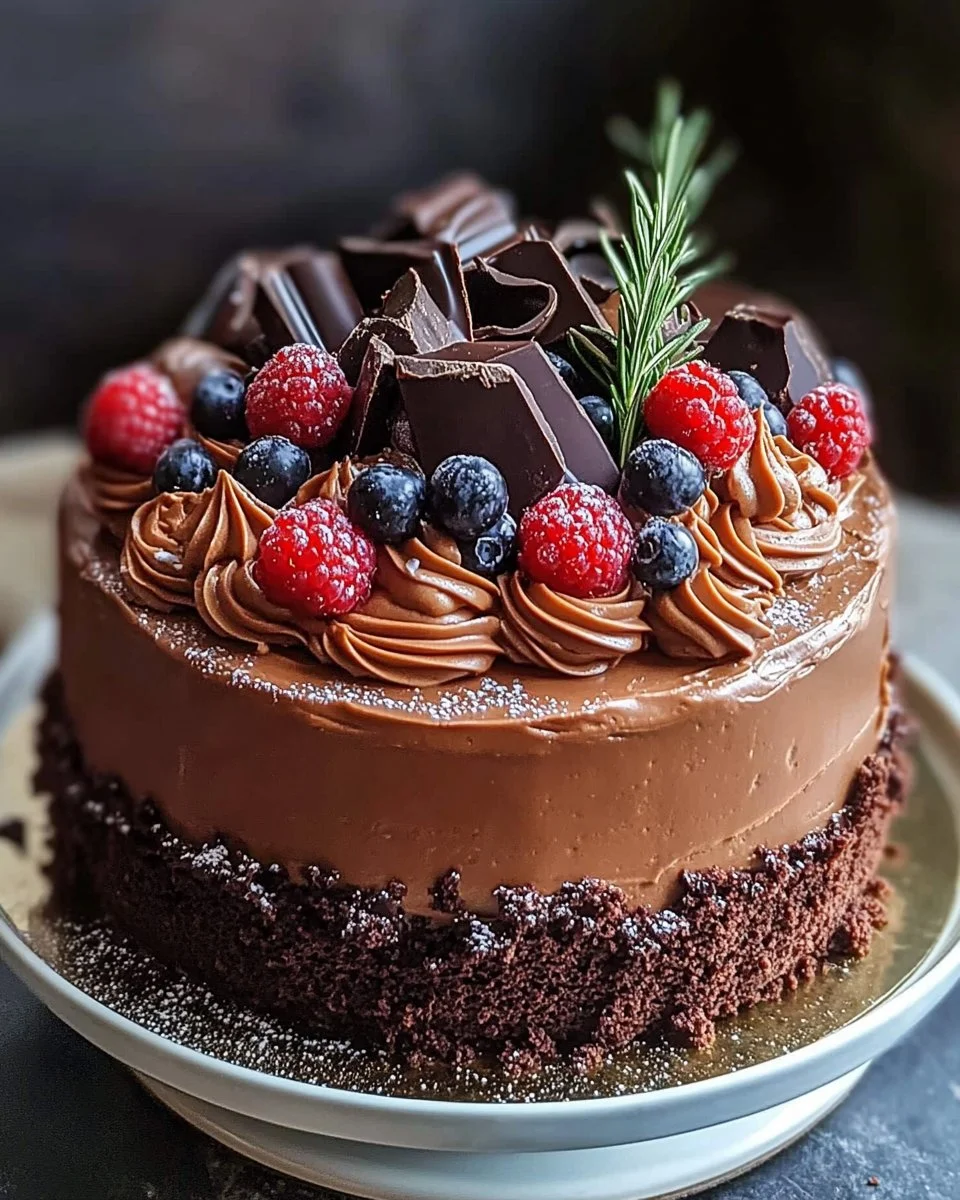 Delicious and decadent Swiss Chocolate Cake topped with rich chocolate ganache.