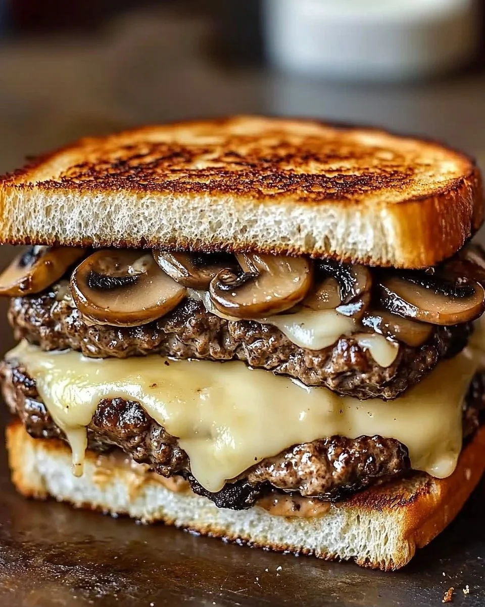 Swiss Mushroom Melt Delight with mushrooms and cheese in a toast