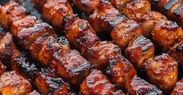 Delicious barbecue skewers grilled to perfection with colorful vegetables and meat.