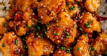 Delicious honey garlic chicken bites served on a plate