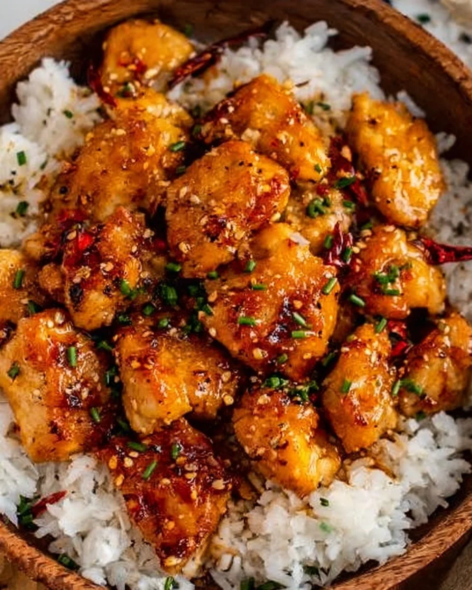 Delicious honey garlic chicken bites served on a plate