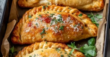 Crispy Air Fryer Calzones filled with cheese and pepperoni