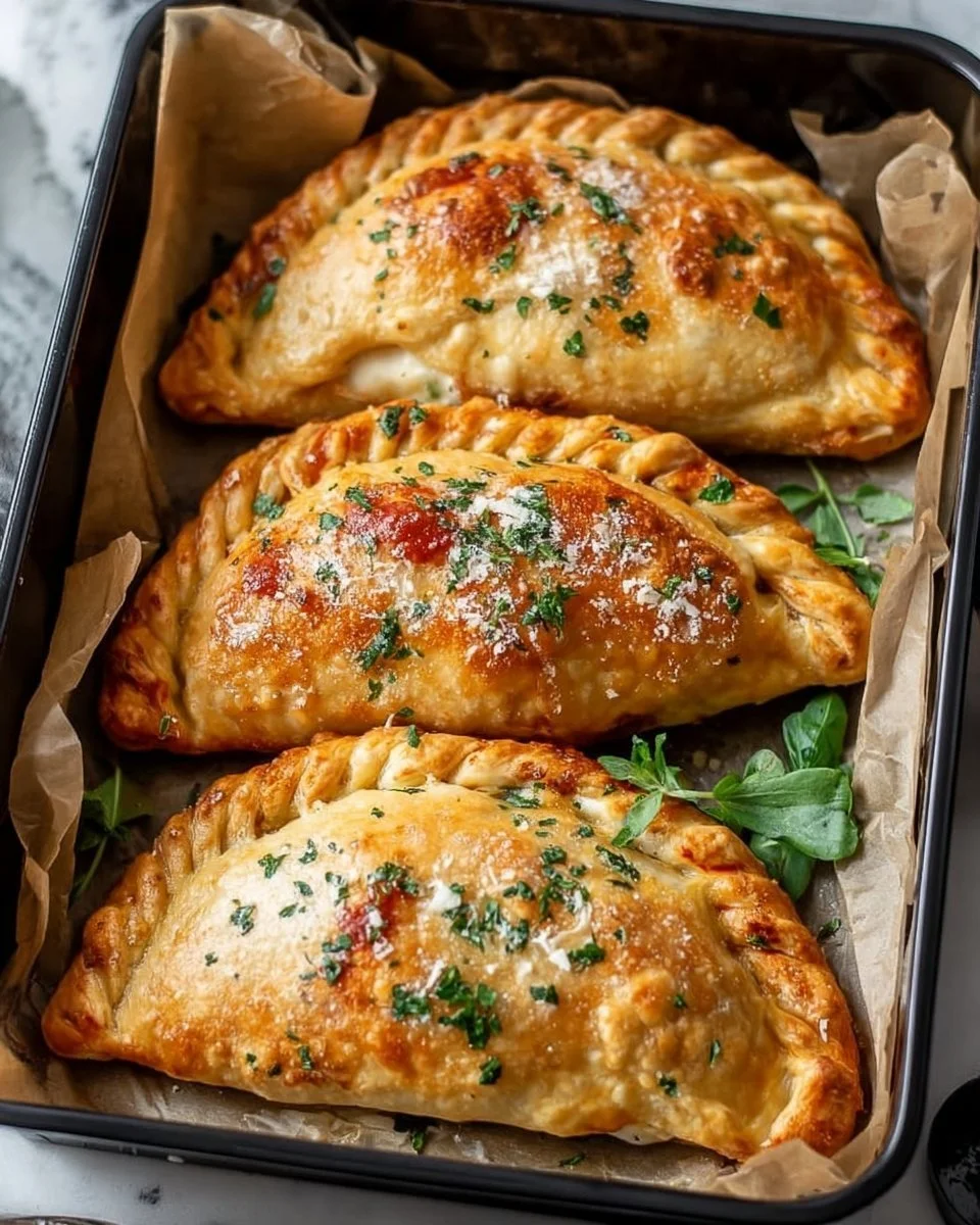 Crispy Air Fryer Calzones filled with cheese and pepperoni