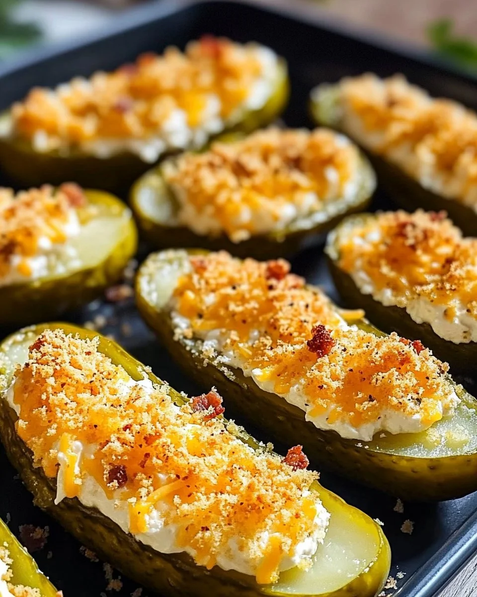 A plate of crispy air fryer stuffed pickles, garnished and ready to serve.