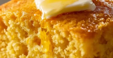 Delicious Amish sour cream cornbread served warm with butter.