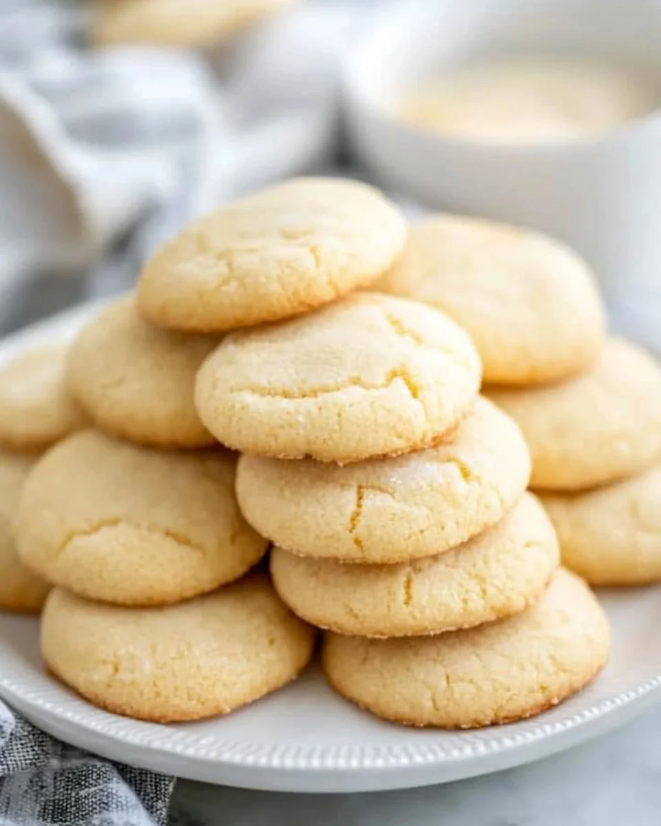 Freshly baked Amish Sugar Cookies stacked on a plate