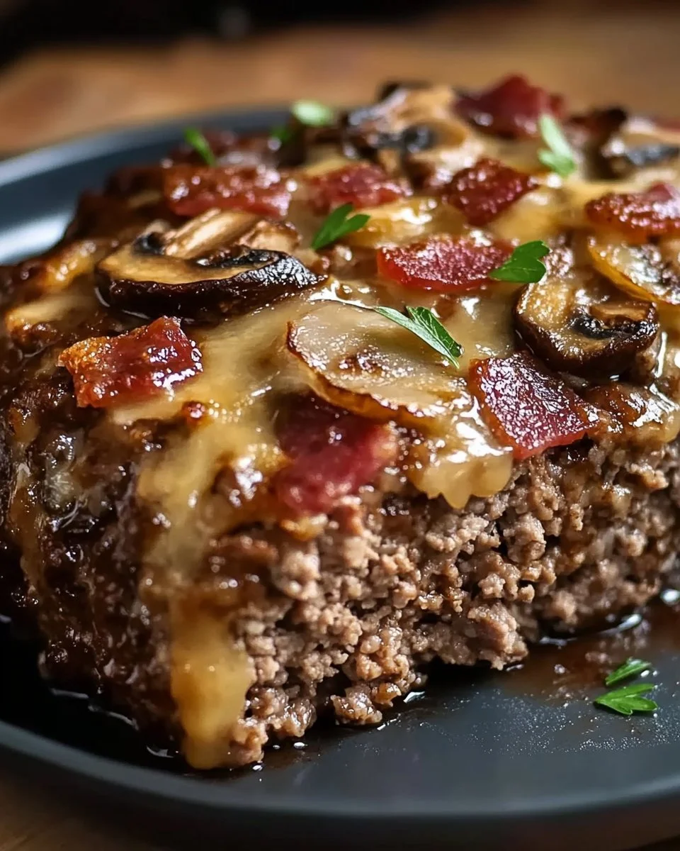 Bacon Mushroom Swiss Cheese Meatloaf