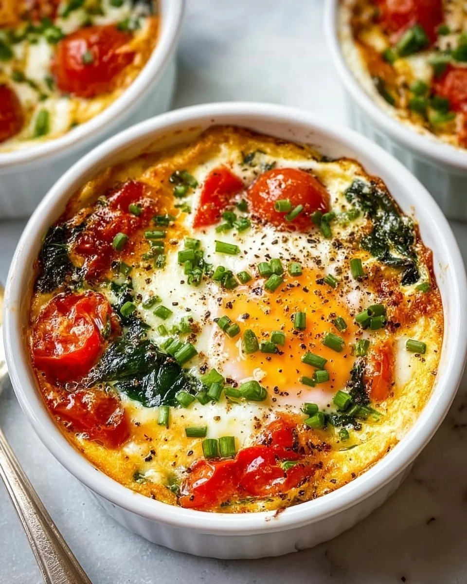 Delicious baked feta eggs served on a plate with herbs and toast