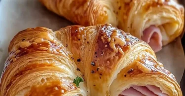 Baked ham and cheese croissants fresh out of the oven