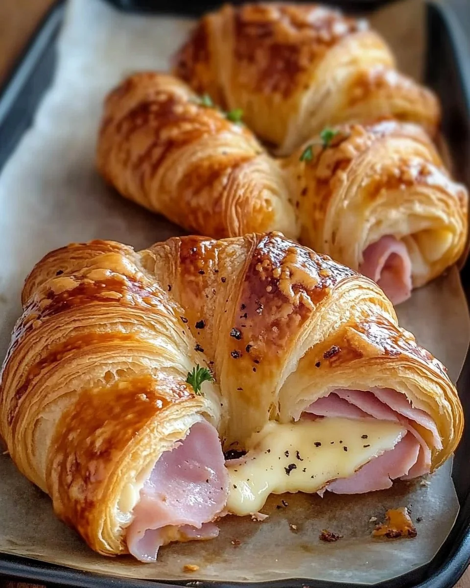 Baked ham and cheese croissants fresh out of the oven