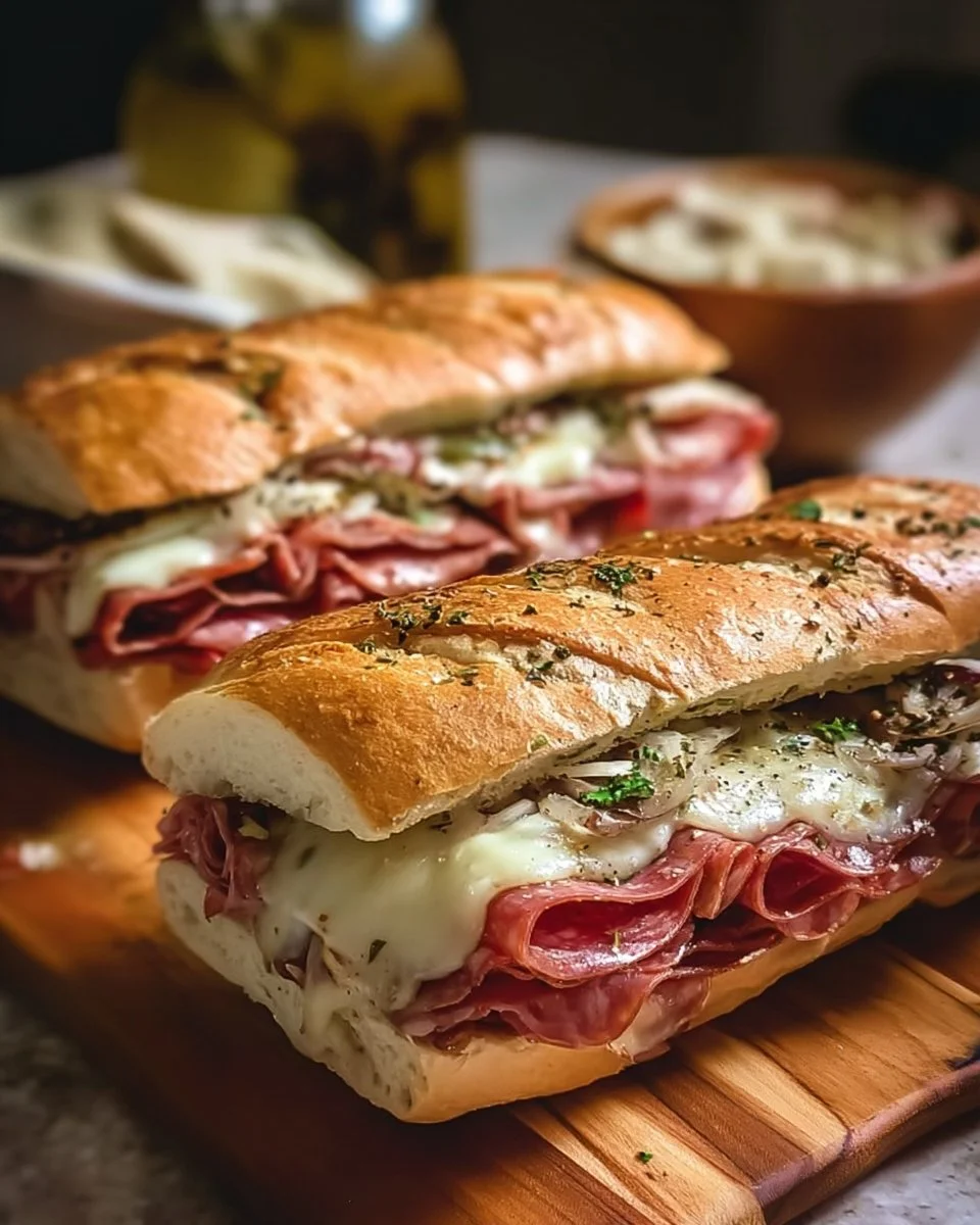 Baked Italian Sub Sandwiches loaded with meats and cheeses