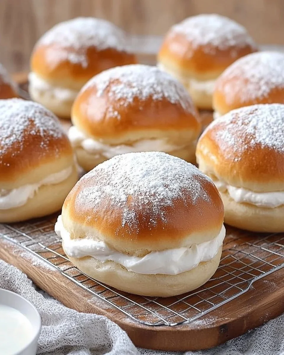 Bakery style cream buns, ultra soft and cloud-like, ready to be enjoyed.