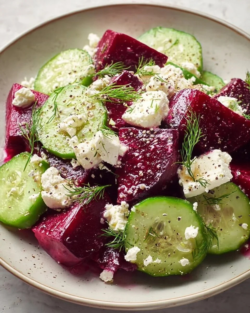 Fresh Beet Feta Salad with greens, beets, and crumbled feta cheese